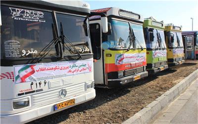 نصب بنرهای گرامیداشت چهل سالگی پیروزی انقلاب به روی اتوبوسهای حمل و نقل شهری